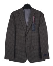 Tommy Hilfiger Mens Modern Fit Sport Coat Blazer 42L Grey Brown Check Stretch