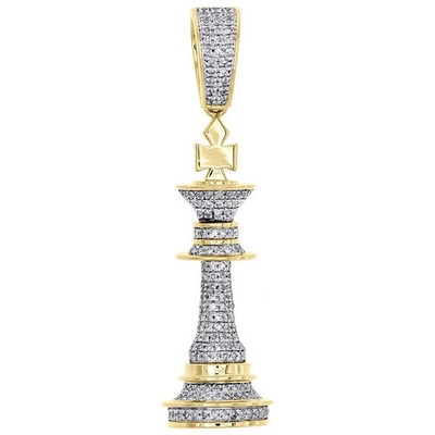 14k Yellow Gold Plated Real Moissanite King Chess Piece Pendant Mens Pave 1.00Ct