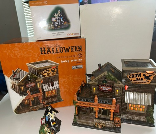 Harley Crow Bar & bone to be wild Snow Village Halloween department 56 lot - Picture 3 of 24