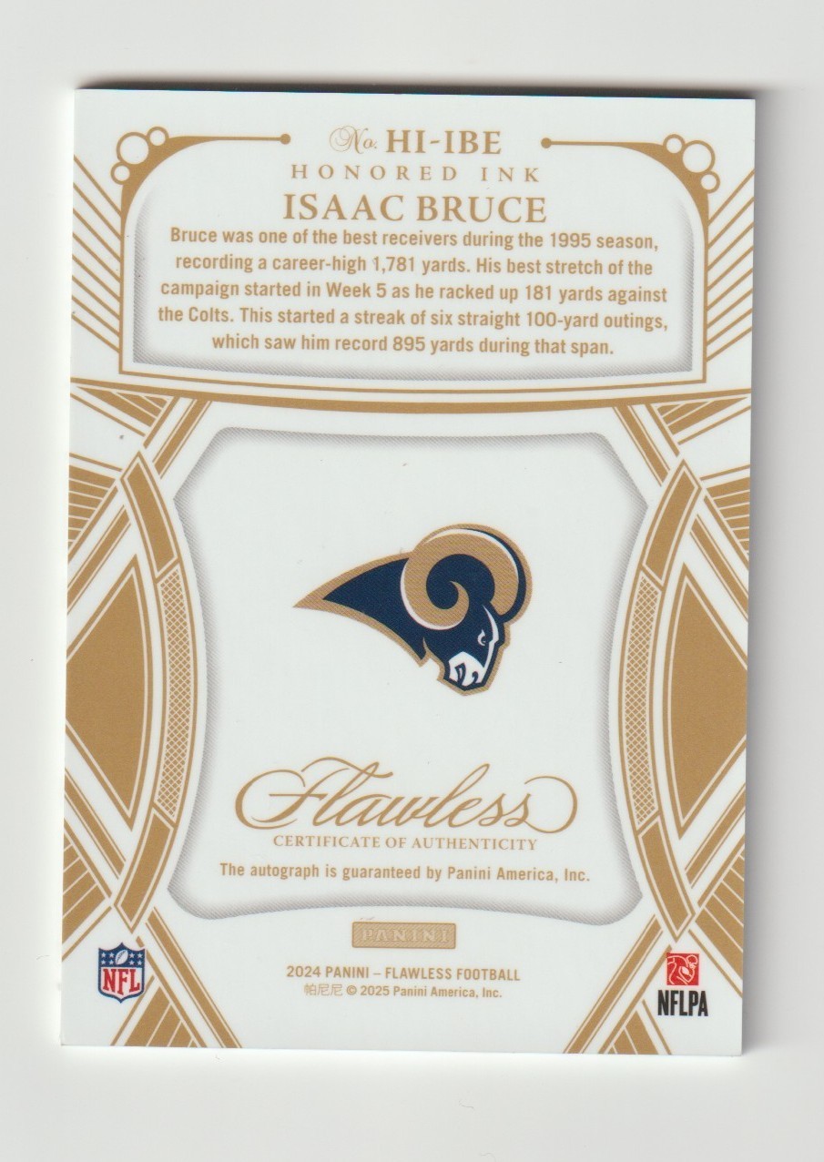 2024 Flawless Isaac Bruce Silver On Card Auto SN 08/20 SL Rams HOF CC view 2