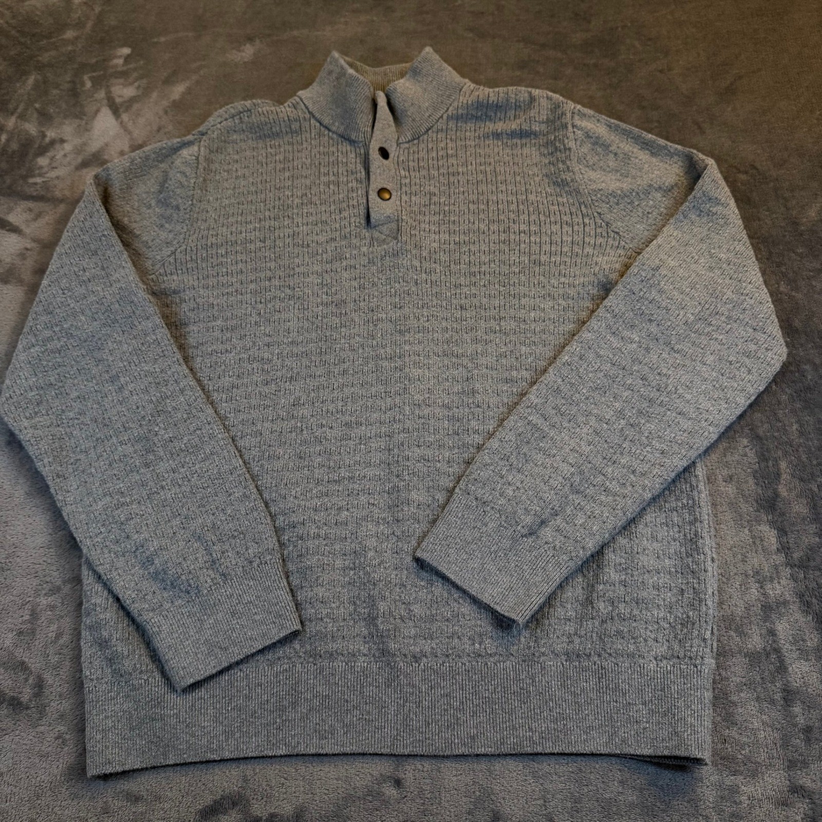 Express Gray Mock Neck Button Pullover Sweater Te… - image 1