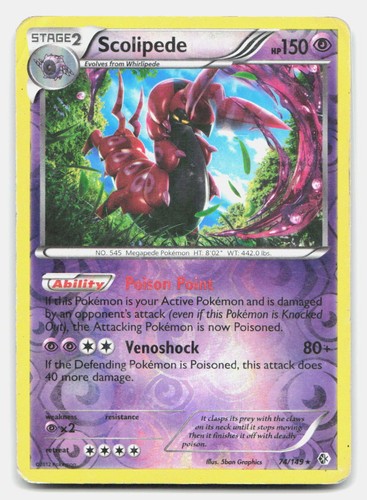 Scolipede 74/149 Rare Boundaries Crossed Pokemon Reverse Holo DMG