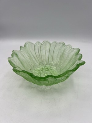 Vintage Lily Pons Indiana Green Glass Flower Bowl, Uranium Vaseline Depression