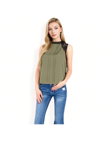 Women's Sleeveless Blouse With Lace Yoke And Pleated Front - Bild 22 von 28