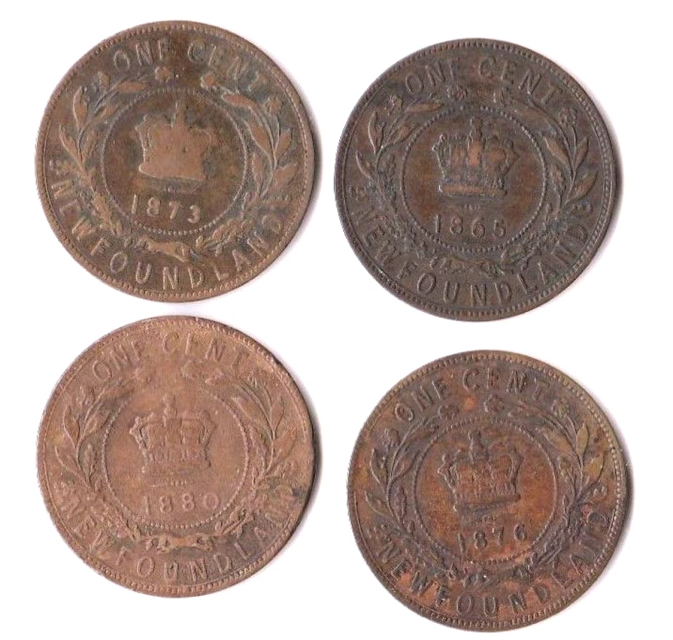 Canada. Newfoundland , 4 pièces 1 Cent 1865 – 1873 - 1876 - 1880 Victoria - Photo 1/2