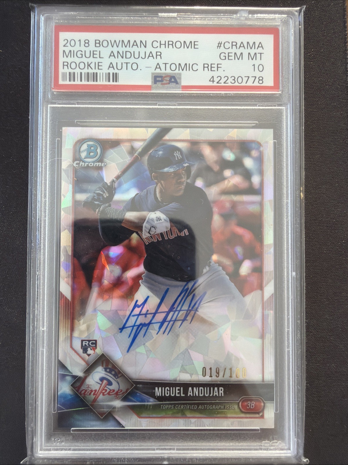 2018 Bowman Chrome MIGUEL ANDUJAR ROOKIE RC ATOMIC AUTO REFRACTOR /100 PSA 10