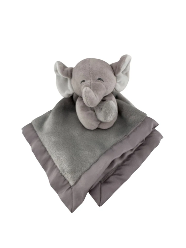 Manta de seguridad para bebé elefante gris felpa 14" X 14" suave polar satinado adorno Lovey Foto 2 de 4