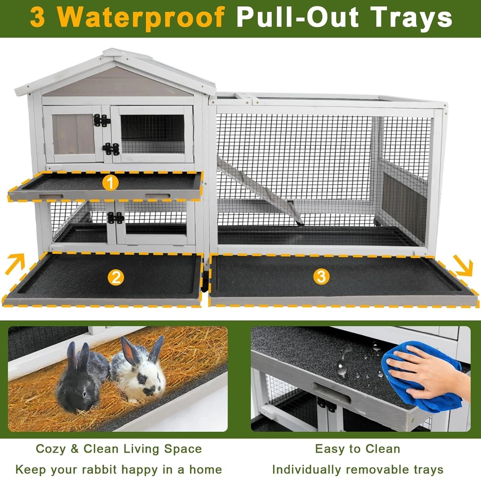 Petscosset Rabbit Hutch Outdoor Indoor Bunny Hutch 2-Story Large Rabbit Cage - Image 4 of 4