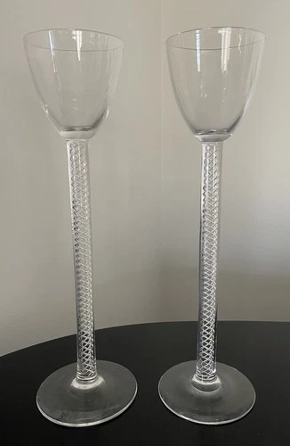 Steuben Crystal (2) Toasting Glasses Goblets Chalices Air Twist Stem 17.85”
