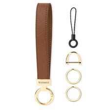 Leather Wristlet Keychain, Car Wrist Key Chain Bracelet with 2 Key Rings D ...