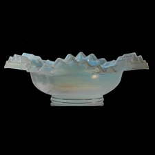 Antique 19th Century ruffle edged white opaline glass basket bridal bowl