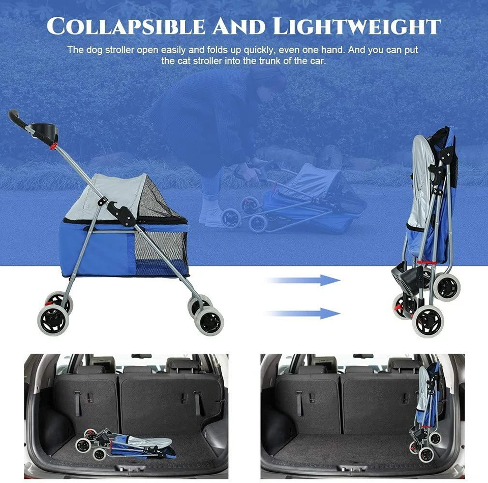 Pet Stroller 4 Wheels Posh Folding Waterproof Portable Travel Cat Dog Stroller - Image 2 of 4