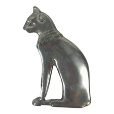 BMP Marked Egyptian Cat Brooch Pin British Museum Silver Tone 2 Inches