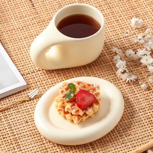 Chubby Coffee Mug with Plate 270ml Chubby Funny Cup with Handle 9oz wexFR - Picture 9 of 12