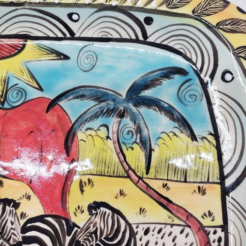 Simbabwe afrikanische Tierwelt & Landschaft Penelope Penzo signiert Keramik Serviertablett - Bild 10 von 24