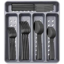 21 PCS Black Silverware Set with Organizer Tray Stainless Steel Cutlery Set