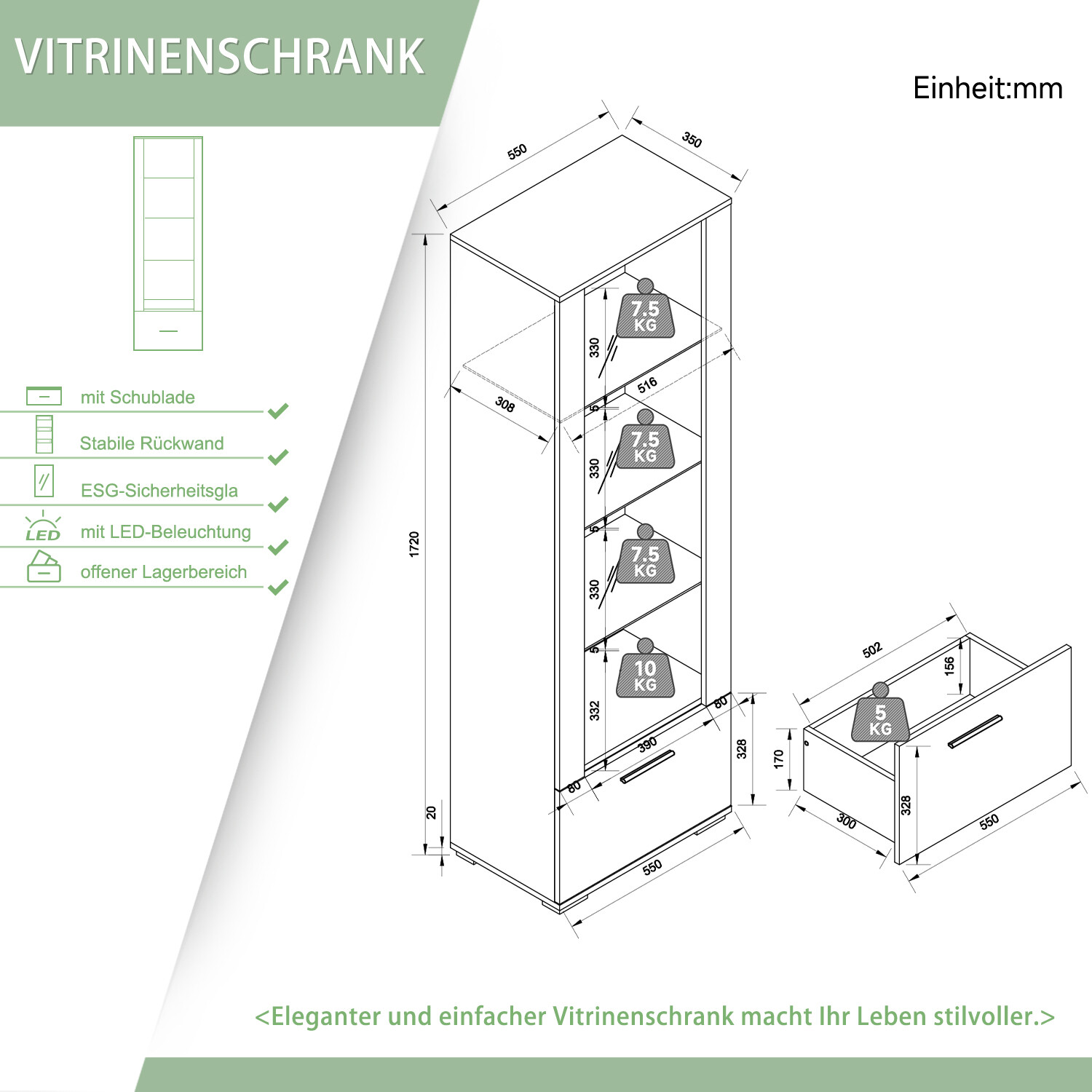 Weiße Glasvitrine Mit LED Beleuchtung - 160x40x160 Cm Schrank