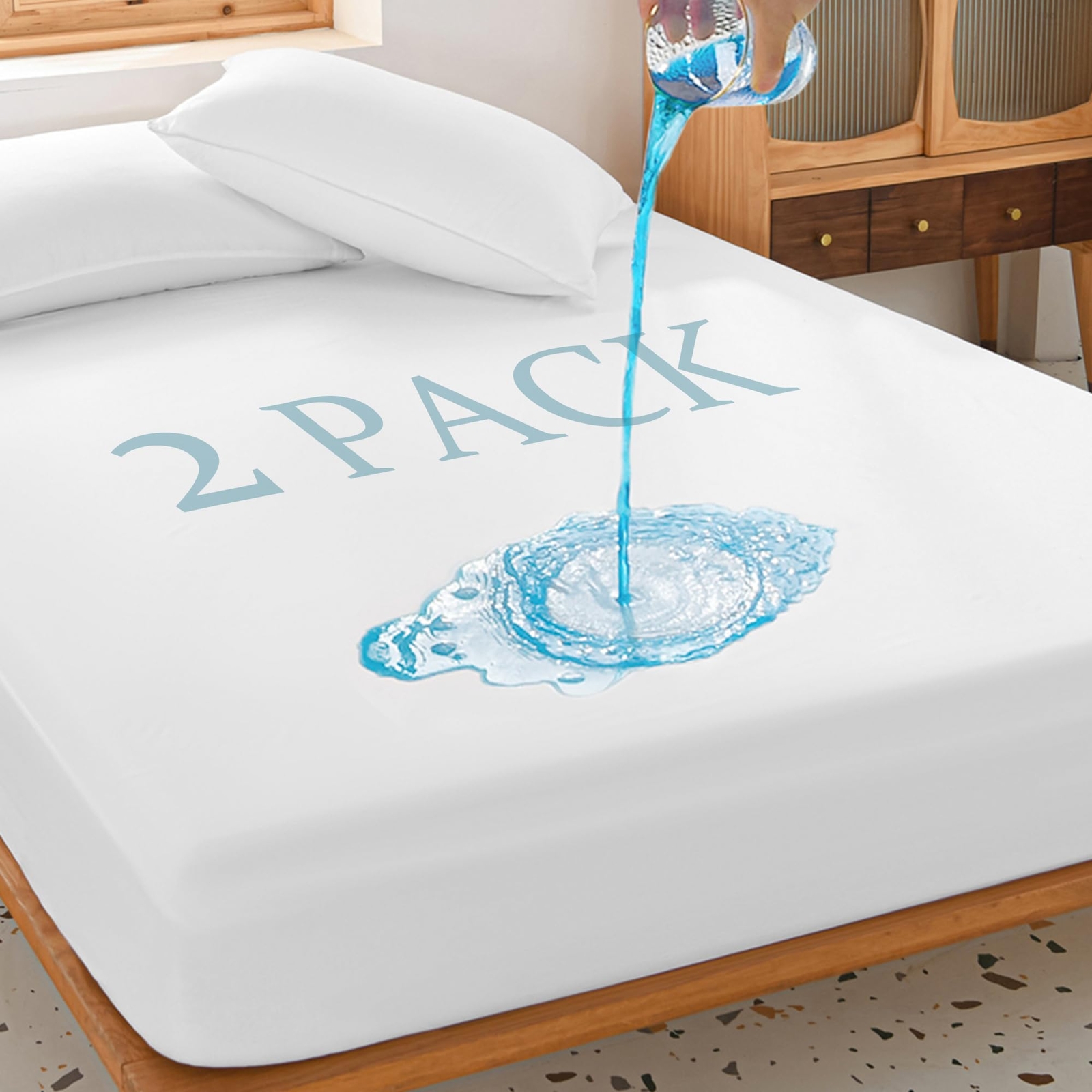 2 Pack King Waterproof Mattress Protector Deep Pocket Mattress Cover, Soft Br...