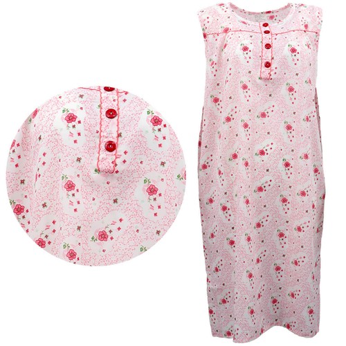Women's 100% Cotton Sleeveless Long Nightie Night Dress Pajamas Sleepwear Button - Picture 2 of 6