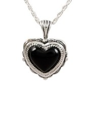 Memorial Heart Cremation Urn ash jewelry sterling Silver 925 with onyx stone