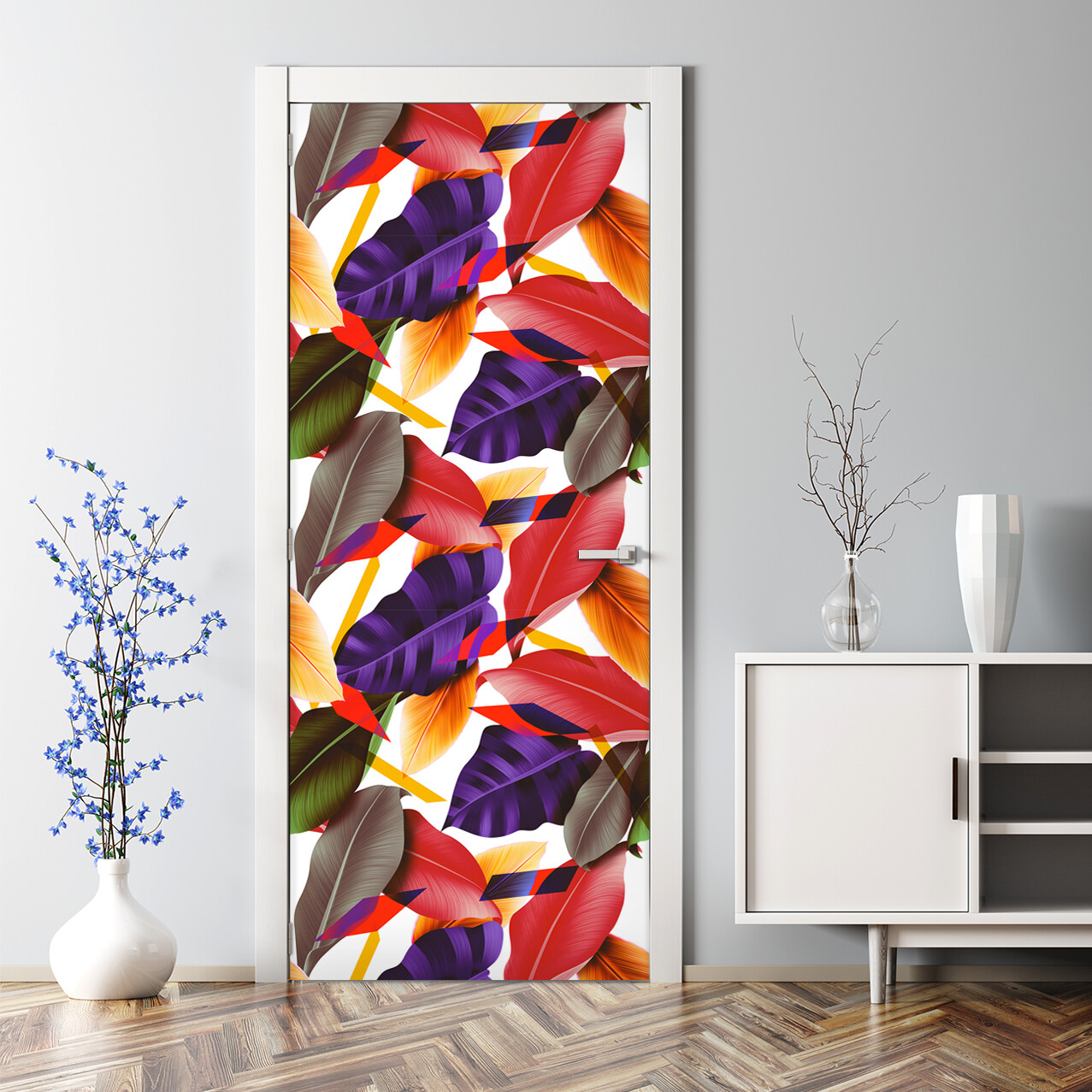 Abstract Colourful Flower Bubble Free Door sticker self adhesive Watercolour