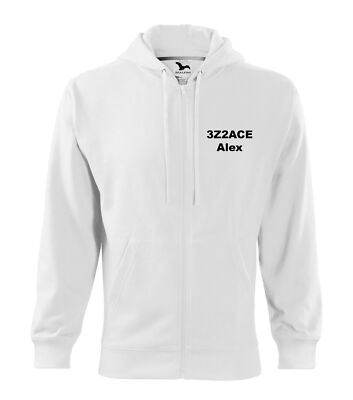 Amateurfunkzeichen und Name Sweatshirt verziert mit Stickerei WEISS