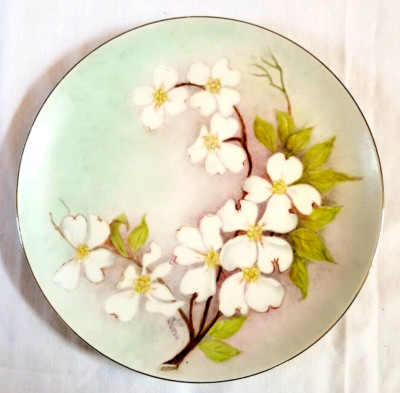 Texas Flowering Dogwood Porcelain Plate Platter 9'' Hand Painted Artist Sampler