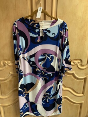 chicos purple dress Chicos Womens High Sea Swirl Shift Dress Size 0 Keyhole Purple Blue