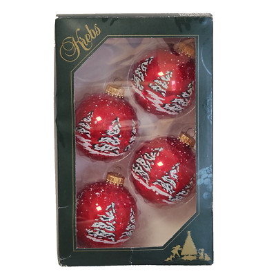 Christmas By KREBS SET 4  ORNAMENTS Pine Tree Snowy Scene Country Farmhouse