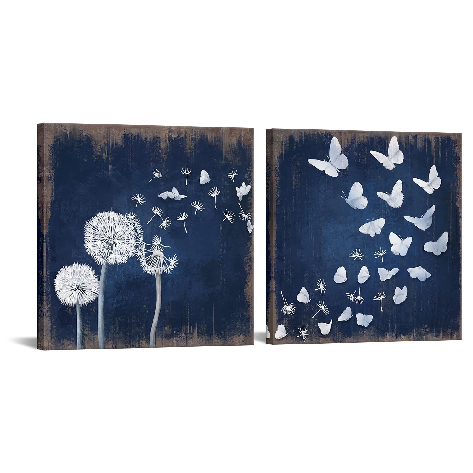 iHAPPYWALL 2 Pieces Rustic Dandelion Butterfly Canvas Wall Art Wish Flowers N...