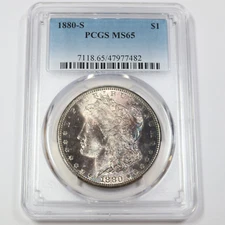 1880 S PCGS MS65 - TONED Silver Morgan Dollar - $1 US Coin #44878A