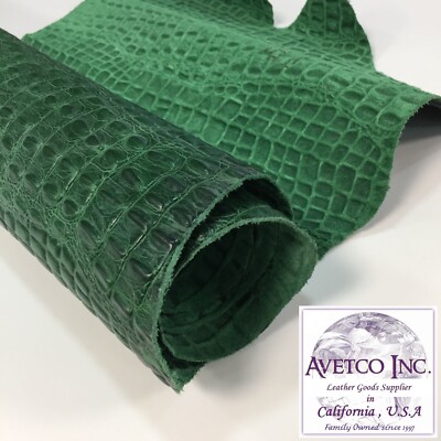 Amazon Green Crocco Gator Embossed Cow Leather Rough Cut by the Square Foot