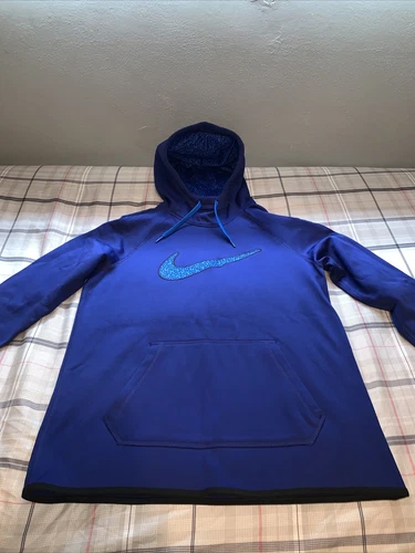 Nike Graphic 3 Training Hoodie Blue Therma-Fit Thumb Holes Women’s Small