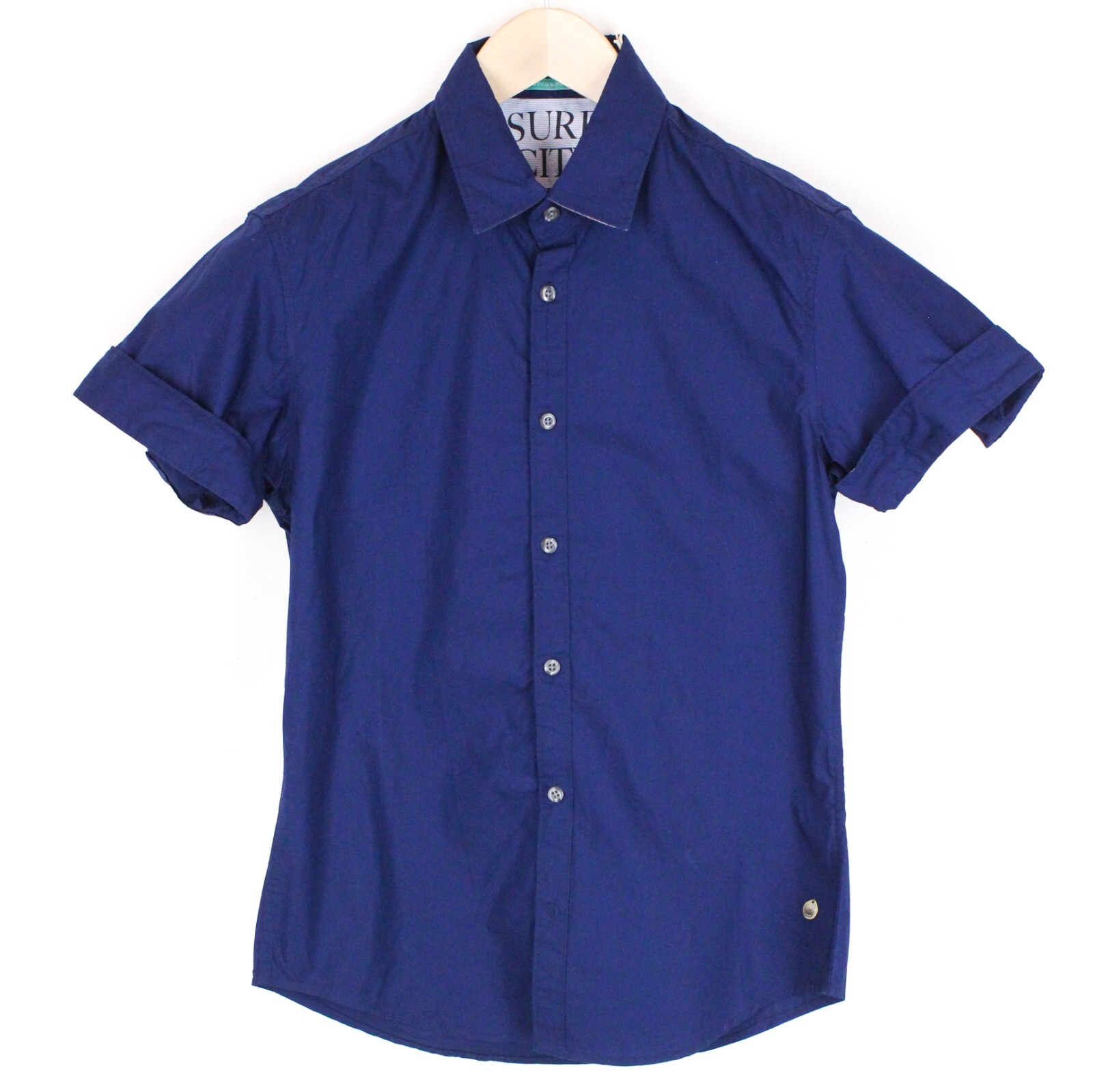 Scotch&Soda Ams Couture S Hombre Camisa Algodón Azul Delgado Manga Corta
