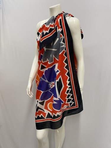 Vintage Pierre Cardin Cotton Scarf Wrap JUMBO Size Floral Pop Art 46" x 61 1/2" - Picture 1 of 6