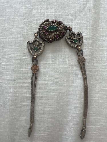 VINTAGE WOMEN SILVER 925 BRACELET WITH RUBY/EMERALD STONES - Picture 3 of 7