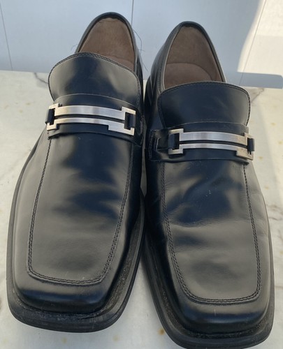 Black Dress Shoes Leather Silver Buckle 