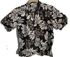 Two Paddles M Black White Reverse Print Hawaiian Aloha Button Down Shirt