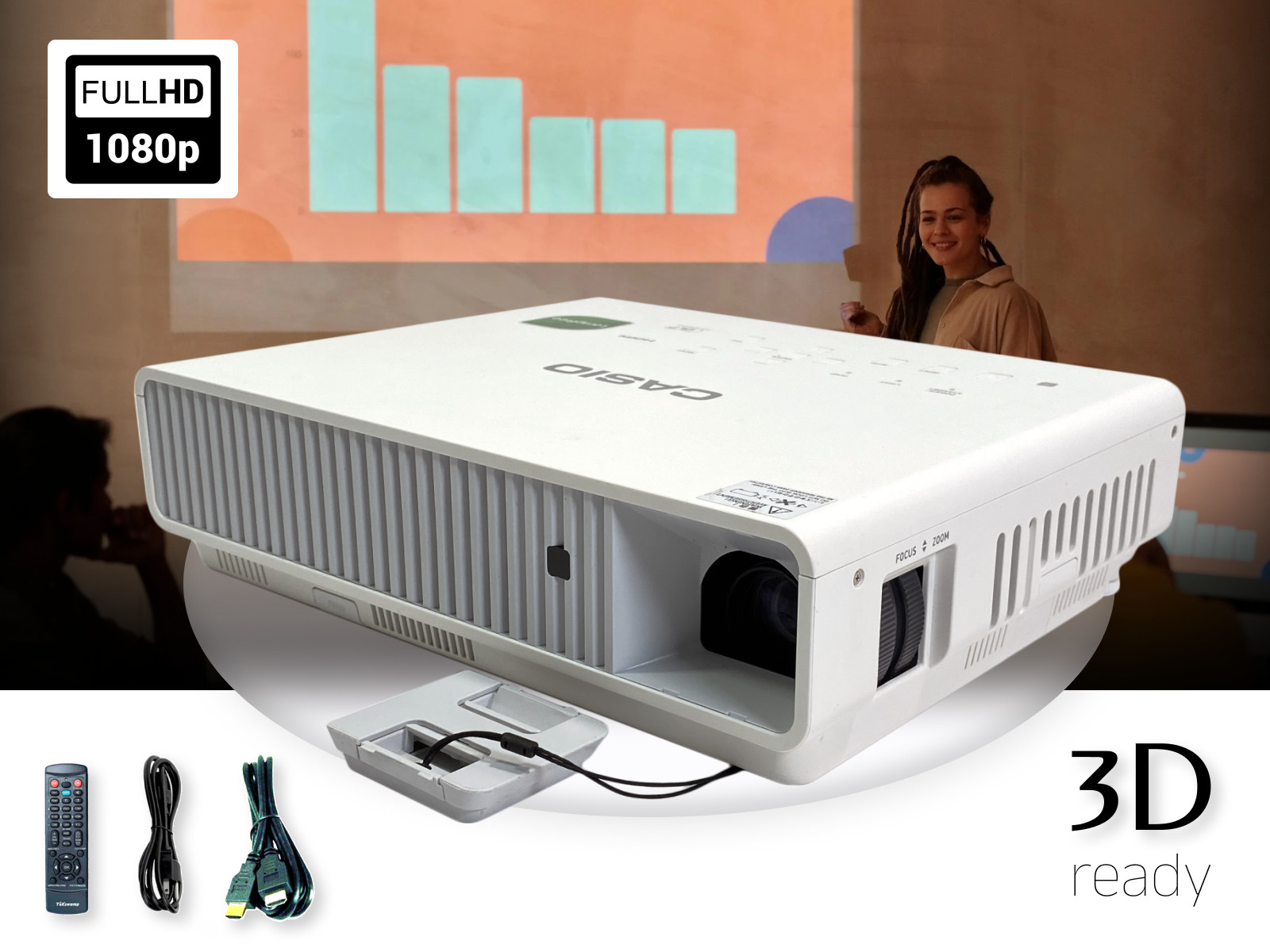 Casio XJ-M141 DLP Projector Laser/LED Hybrid Technology 2500 Lumens Full HD HDMI