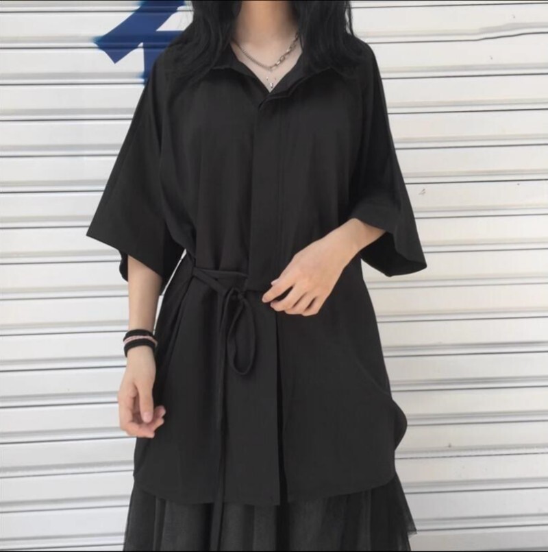 売れ筋商品|||ビーヤング シャツ レディース トップス BYISALU - Blouse - black Japanese style Women cool girl short sleeve shirt loose