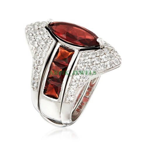 Piedras preciosas de granate natural con anillo de plata de ley 925 para mujer #4261 - Imagen 2 de 10