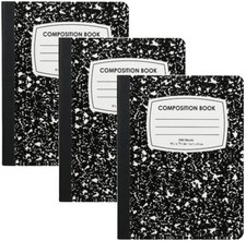 3 Pack Marble Composition Books, 100 pages 200 each, Wide Ruled,9.7X7.5, Black