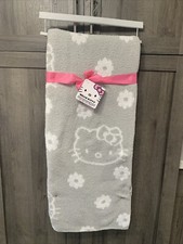 New Hello Kitty Face Gray Reversible 50" x 60" Plush Throw Blanket New With Tag