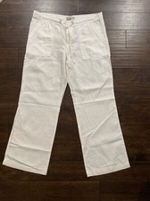 Banana Republic Women Martin Fit Pants White Wide Leg Linen Blend Size 14