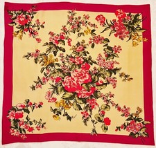 SCARF VINTAGE AUTHENTIC FLORAL ART PINK GREEN RED SILK 31" SQUARE