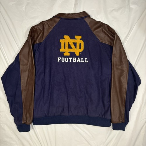 Vintage Reebok NCAA Notre Dame Jacket Mens Medium Leather Shell Sleeves - Picture 5 of 9