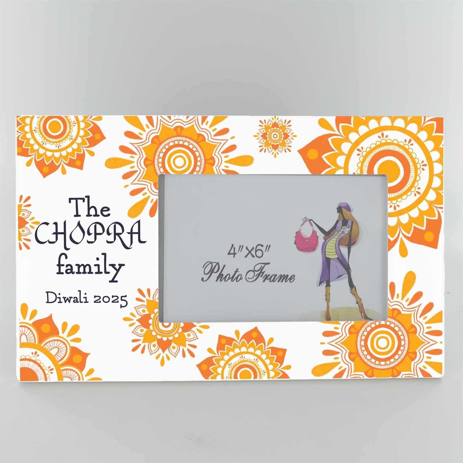Personalised Family Hindu Festival Of Light Ceramic Tile Photo Frame
