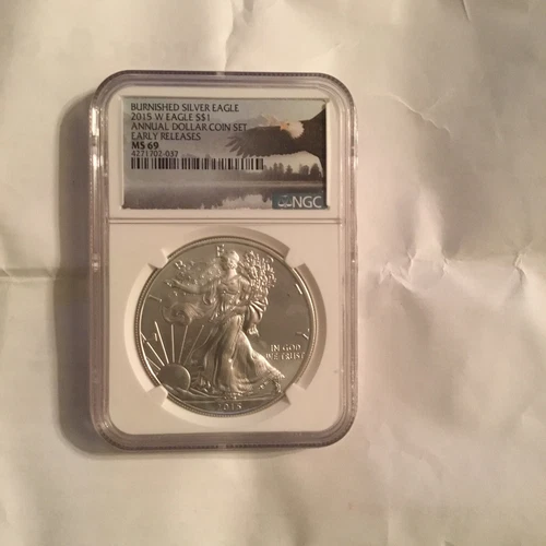 2015 W BURNISHED SILVER EAGLE NGC MS69 EARLY RELEASE FROM ANNUAL DOLLAR COIN SET