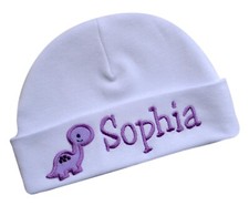 Personalized Embroidered DINOSAUR Baby Girl Hat with Custom Name 100 Cotton