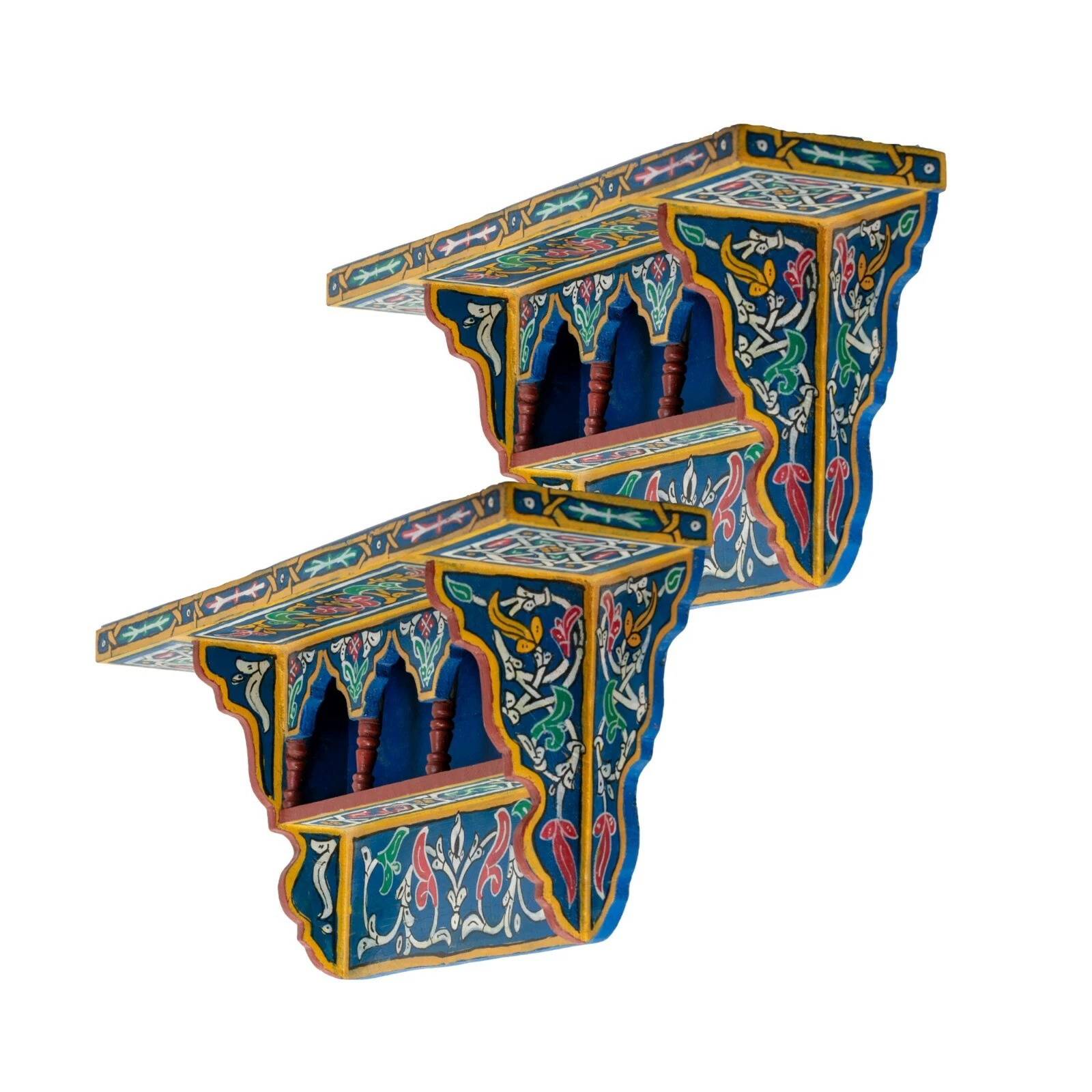Set of 2 Painted Moroccan shelf, Wall Shelves Floating Shelves Blue,